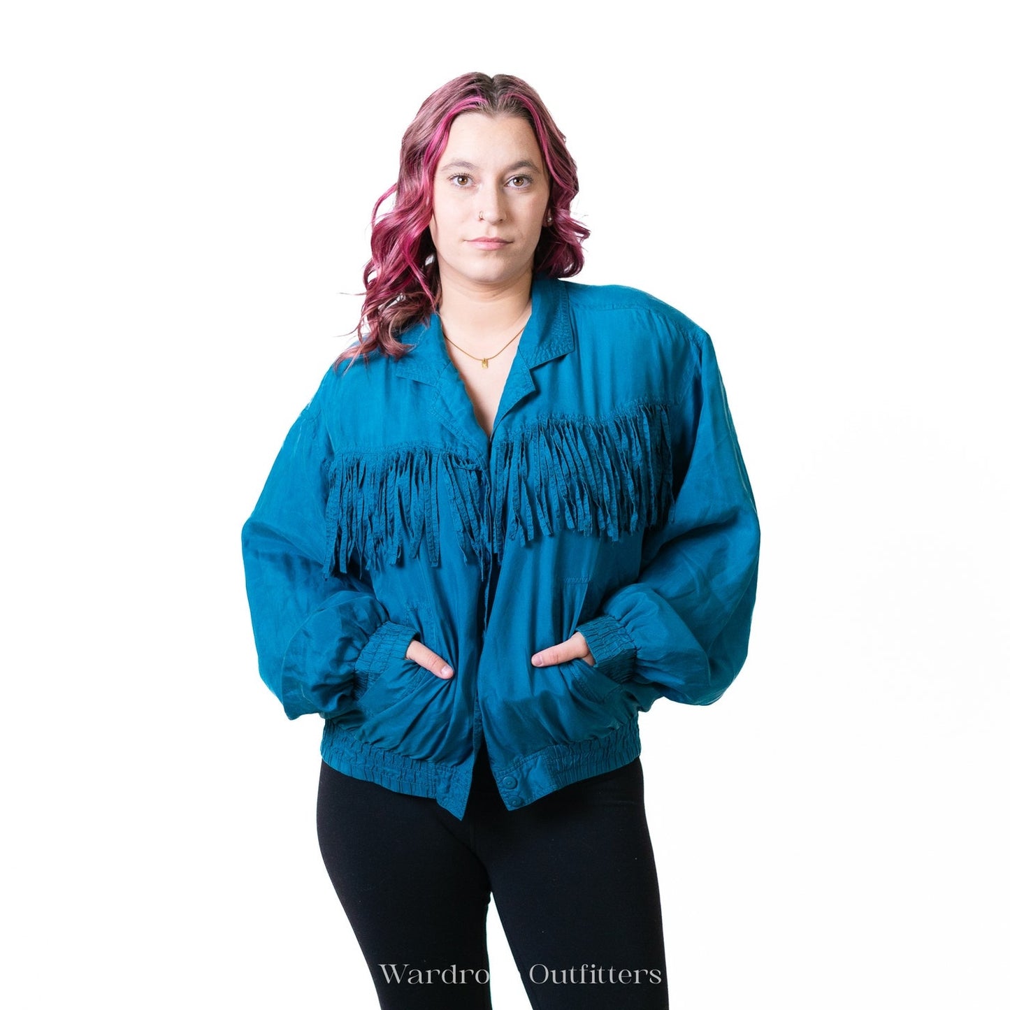 Vintage 80s Western Fringe Tassel Bright Blue Jacket