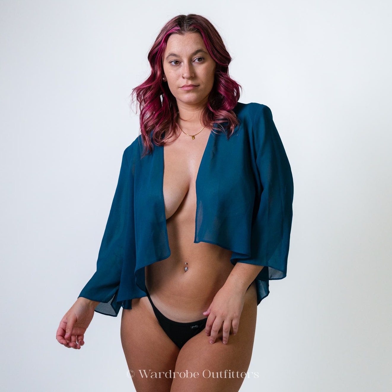 Ursula of Switzerland Blue Sheer Cover Up Crop Top - L