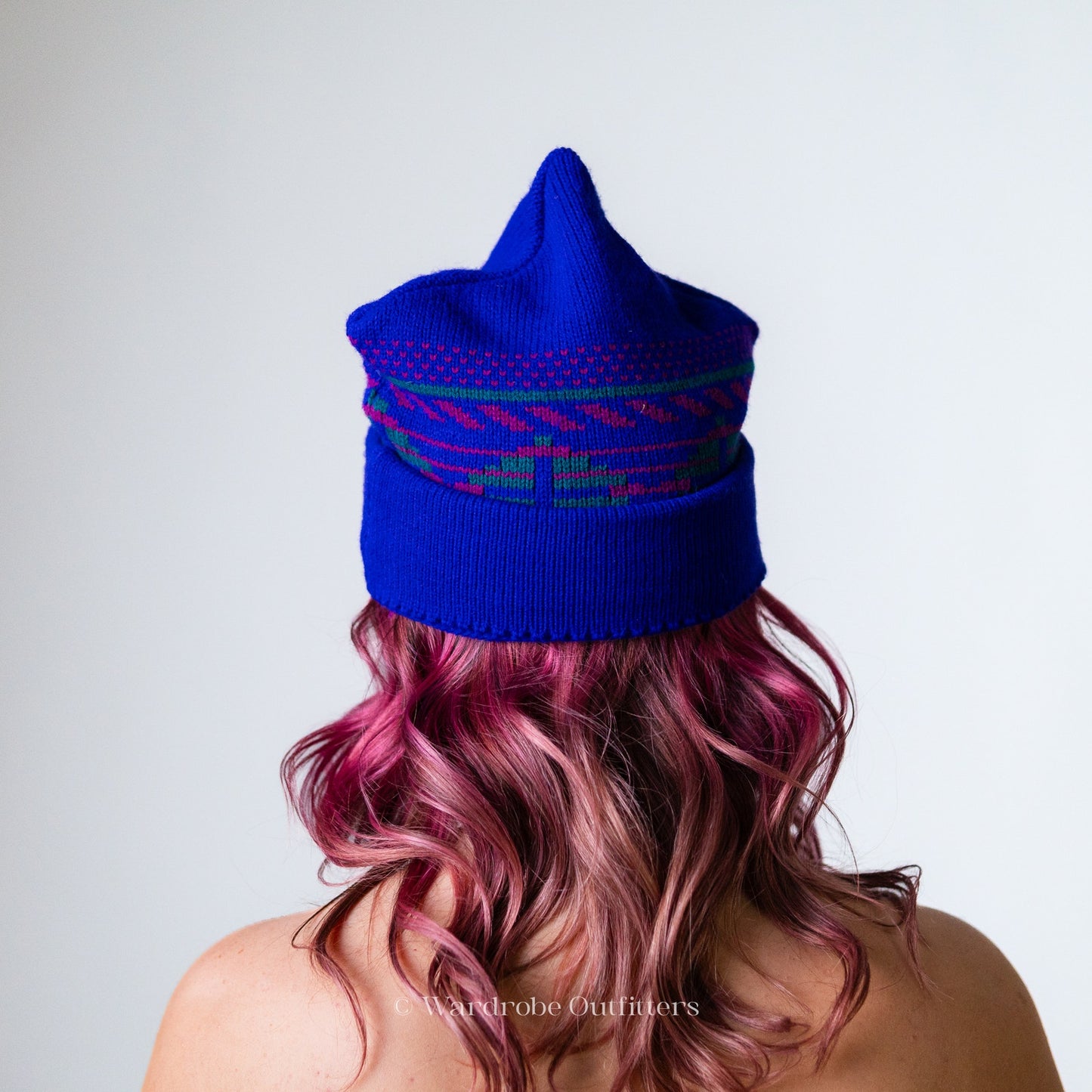 Vintage 70s Wool Ski Cap/ Maureen of the Mews Knit Beanie Bright Blue