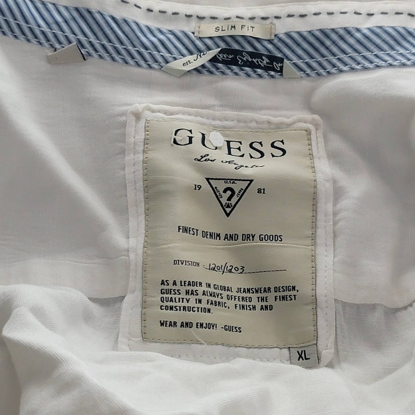 GUESS Slim Fit White Linen Oxford Dress Shirt - XL