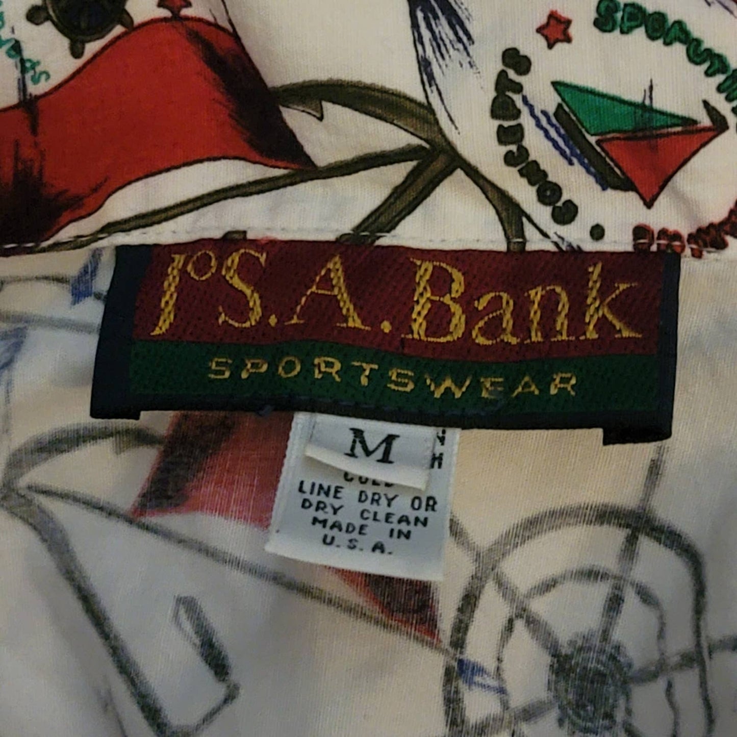 Vintage 90s Jos. A. Bank Sportswear Nautical Flag Button Up Shirt