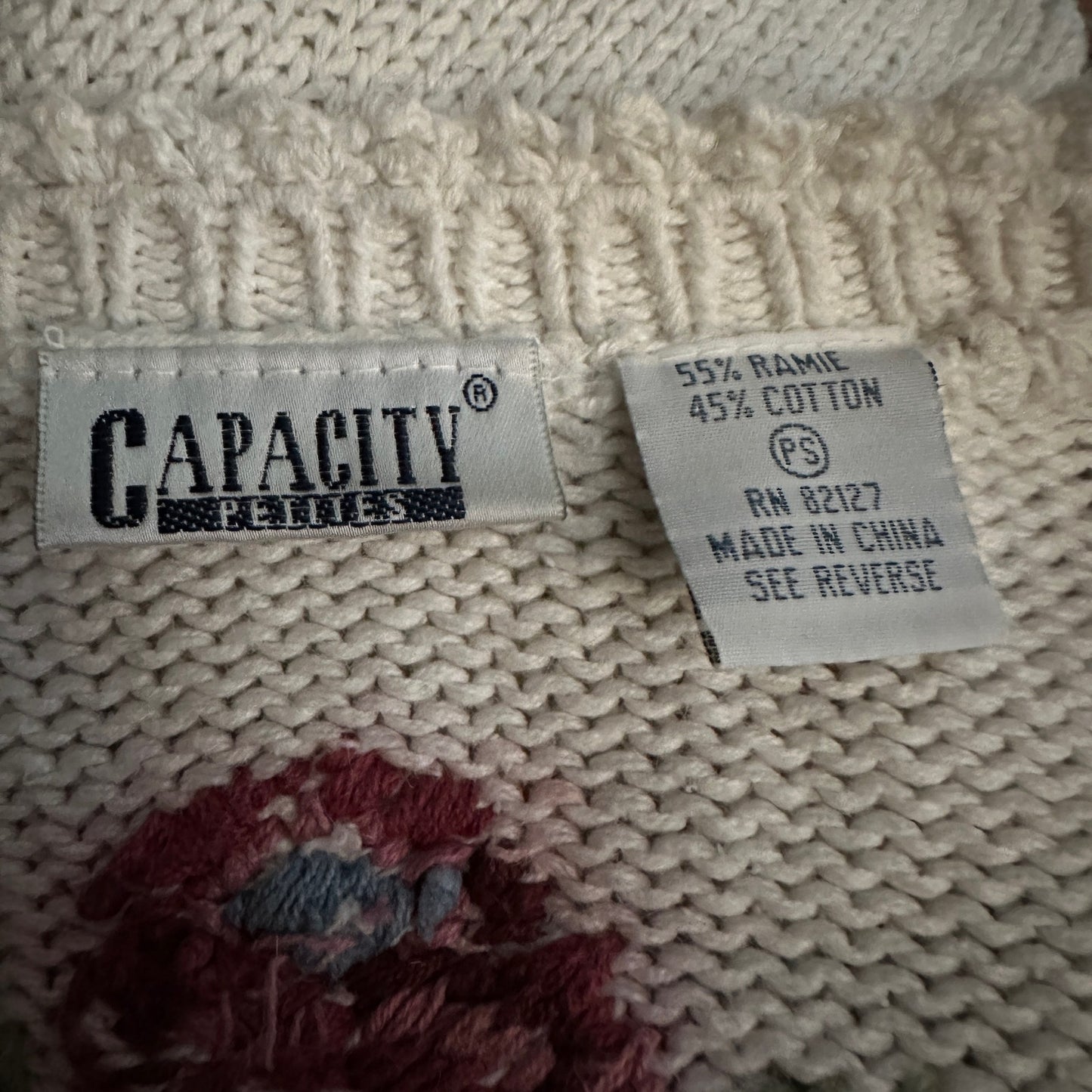 Vintage 90s Floral Crochet Needlepoint Cardigan Sweater