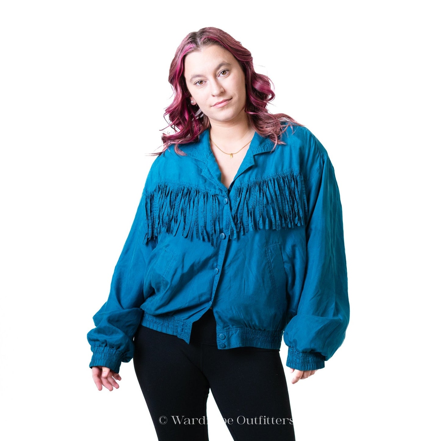 Vintage 80s Western Fringe Tassel Bright Blue Jacket