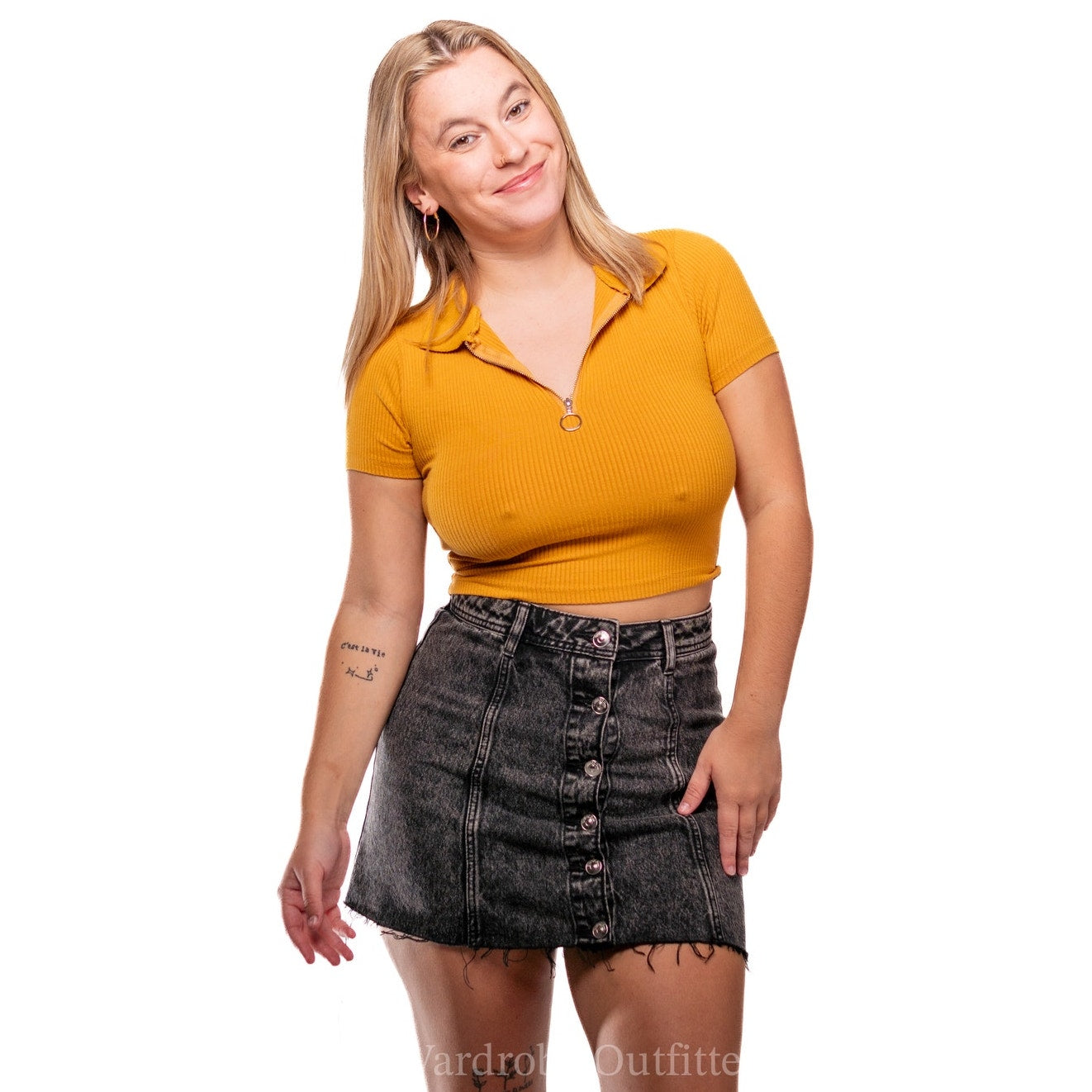 Sunshine Yellow Collared Crop Top Tee
