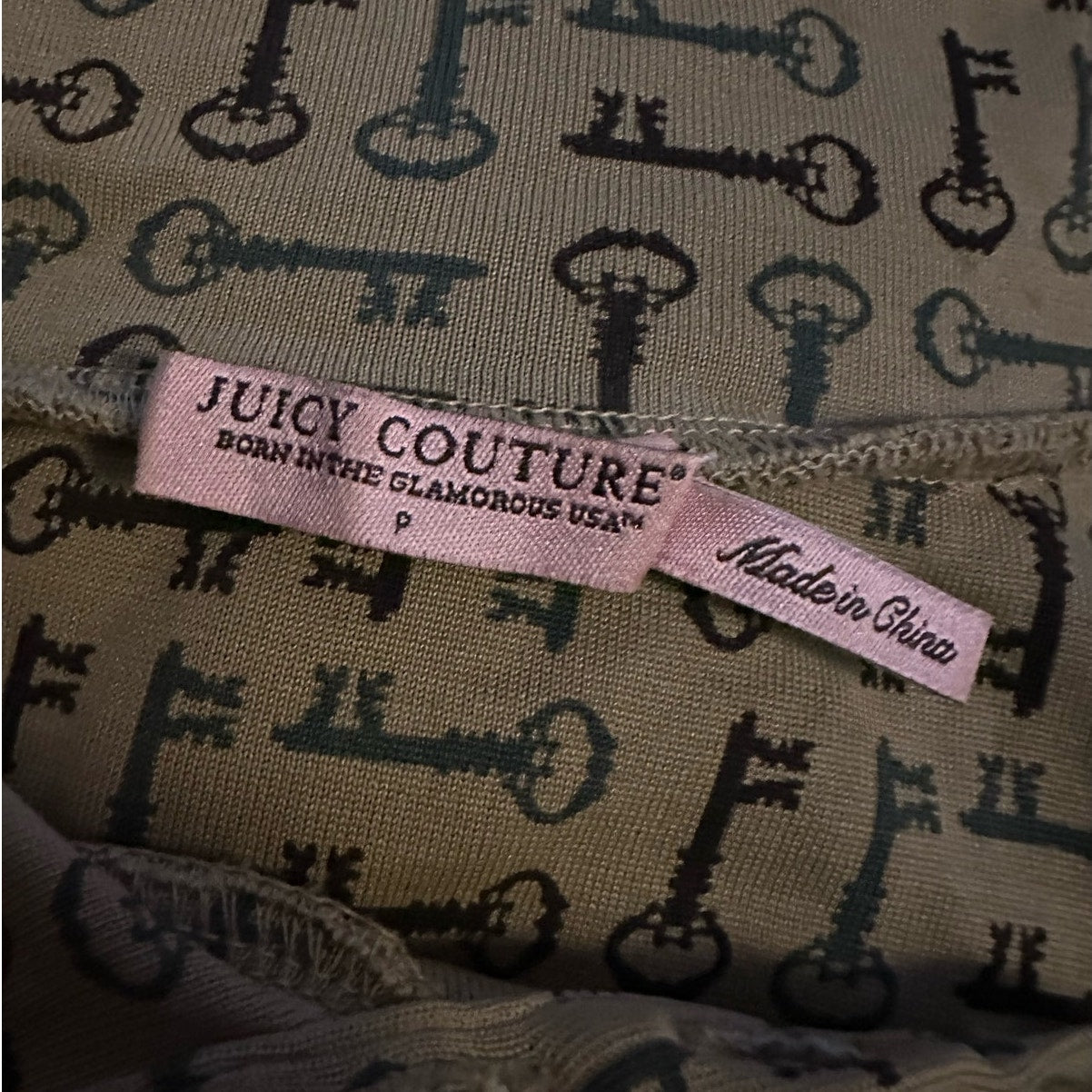 Juicy Couture Brown Silk Key Print Mock Collared Long Sleeve Mini Dress - S