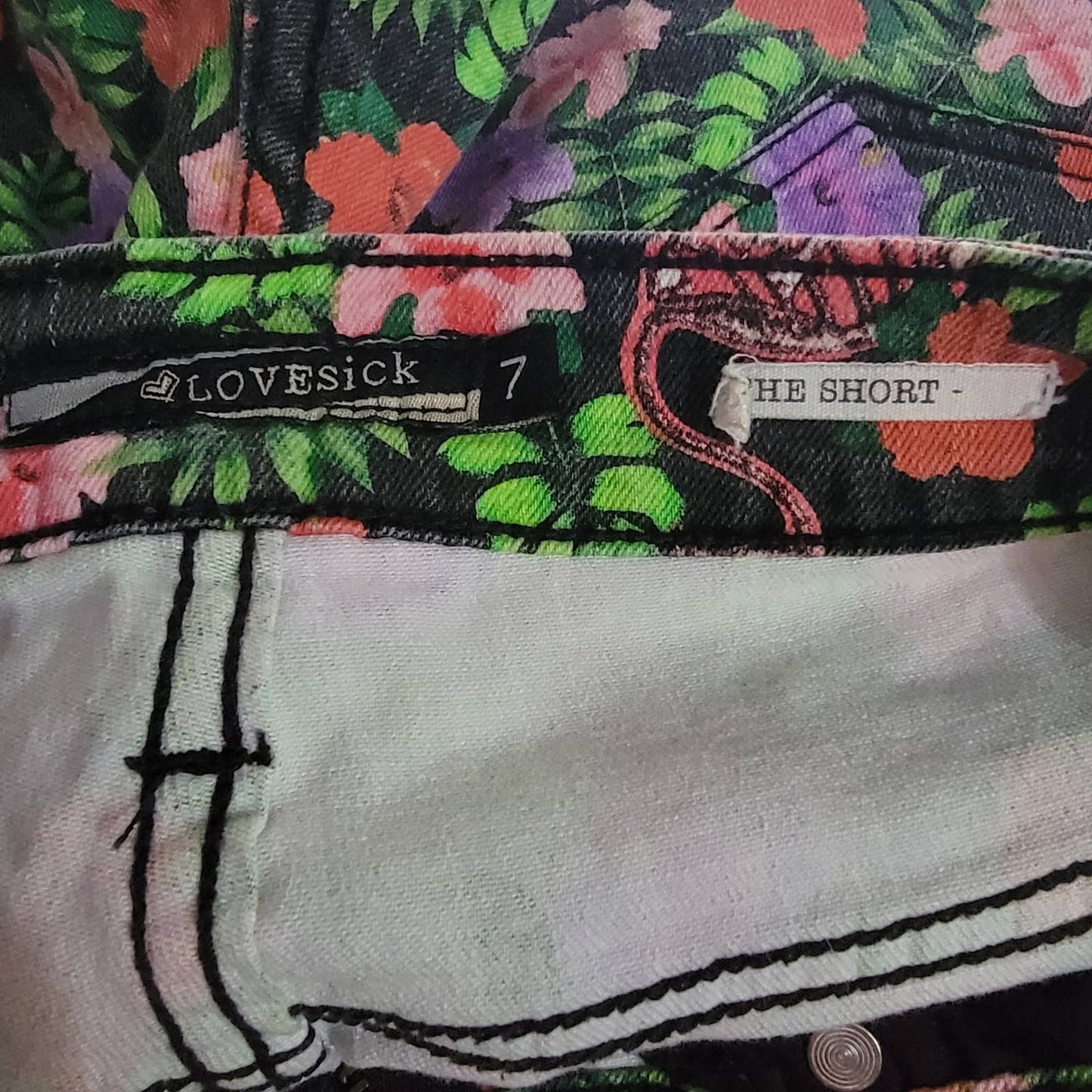 Y2K HOT TOPIC Lovesick Skeleton Flamingo Floral Denim Cutoff Shorts