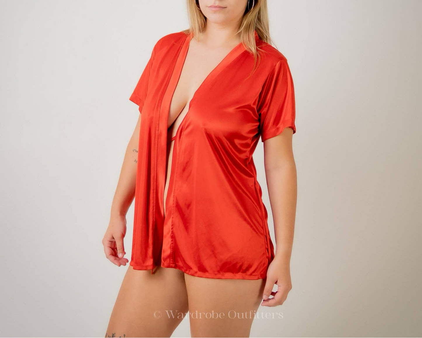 Vintage y2k Silky Babydoll Top Sleep Shirt Pajama Nightie Robe Lingerie - S