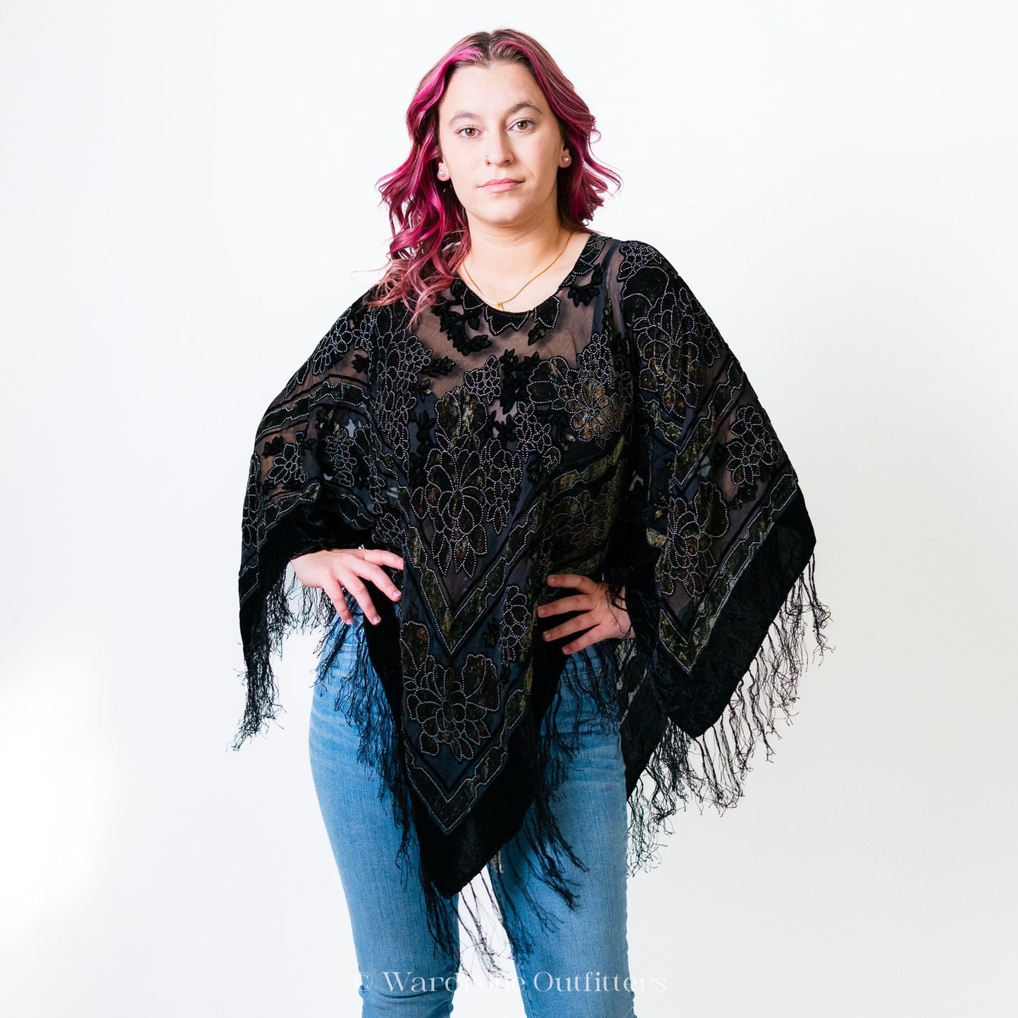 Black Flowy Witchy Sheer Paisley Poncho Shrug Pullover