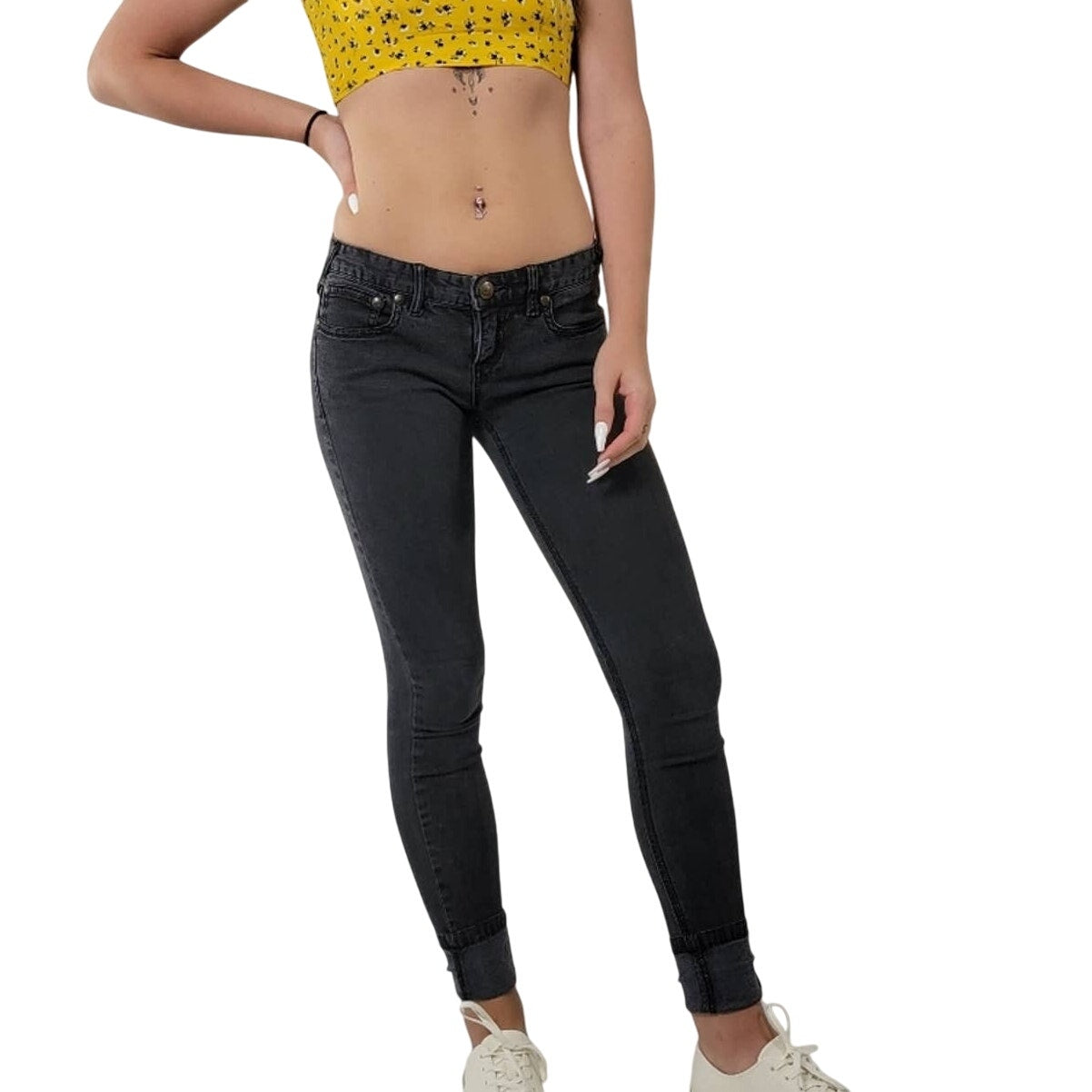 Free People LOW rise Girlfriend Black Skinny Jeans - 2