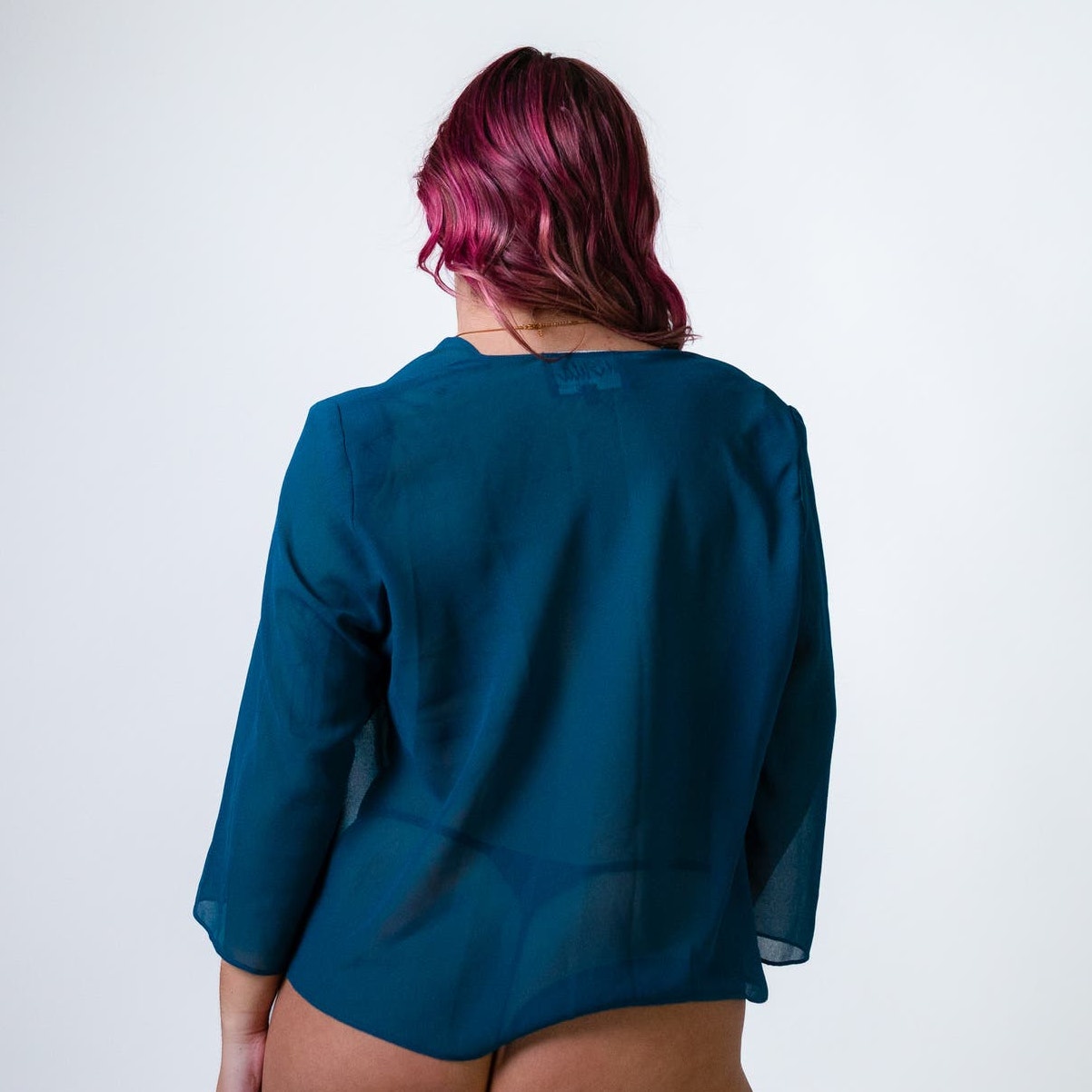 Ursula of Switzerland Blue Sheer Cover Up Crop Top - L