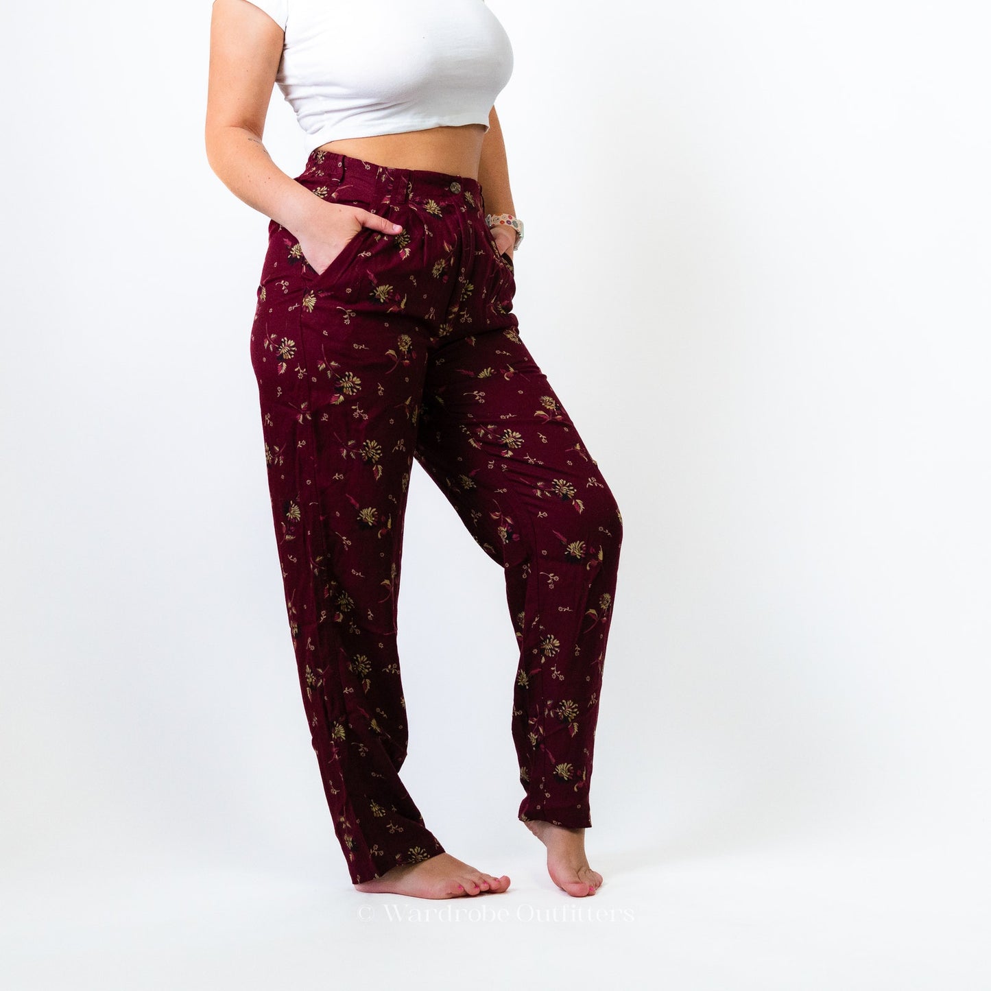WOOLRICH Mulberry Maroon Floral Dress Pants