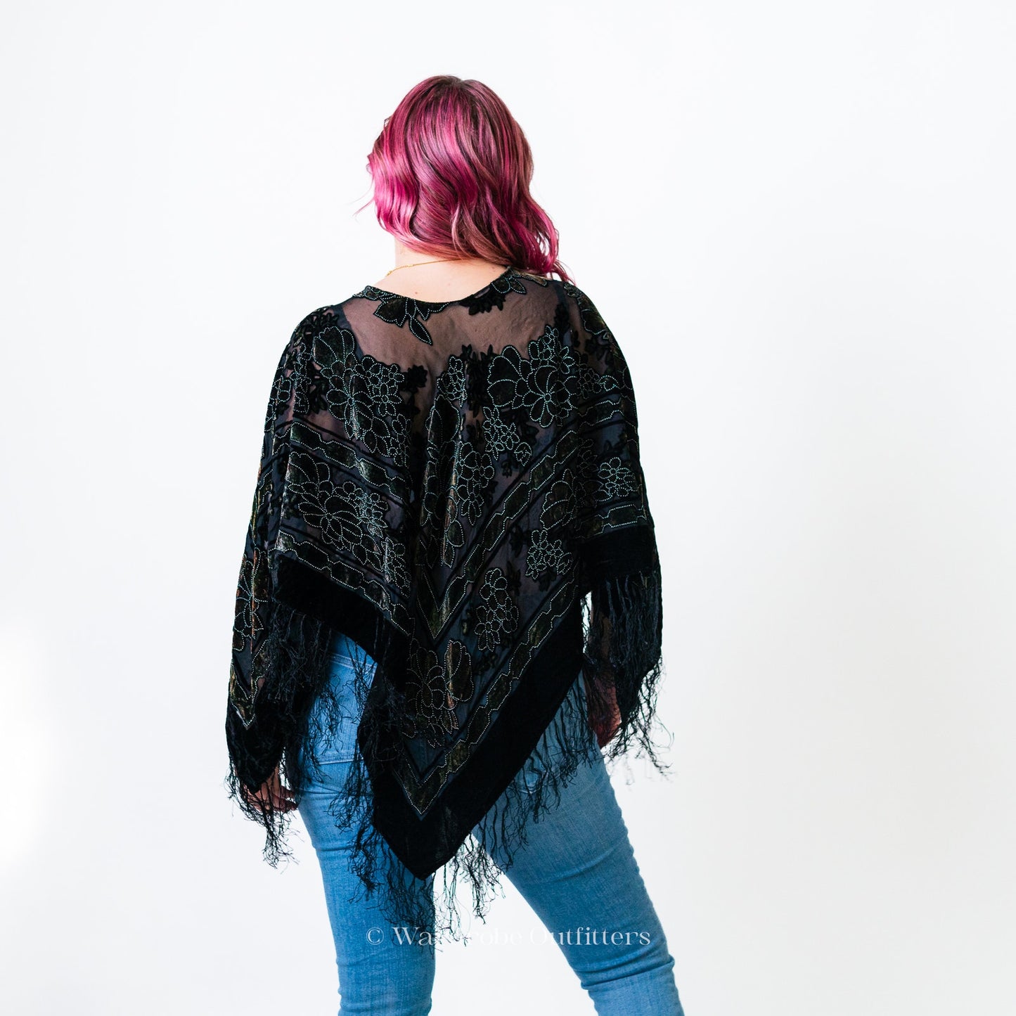 Black Flowy Witchy Sheer Paisley Poncho Shrug Pullover
