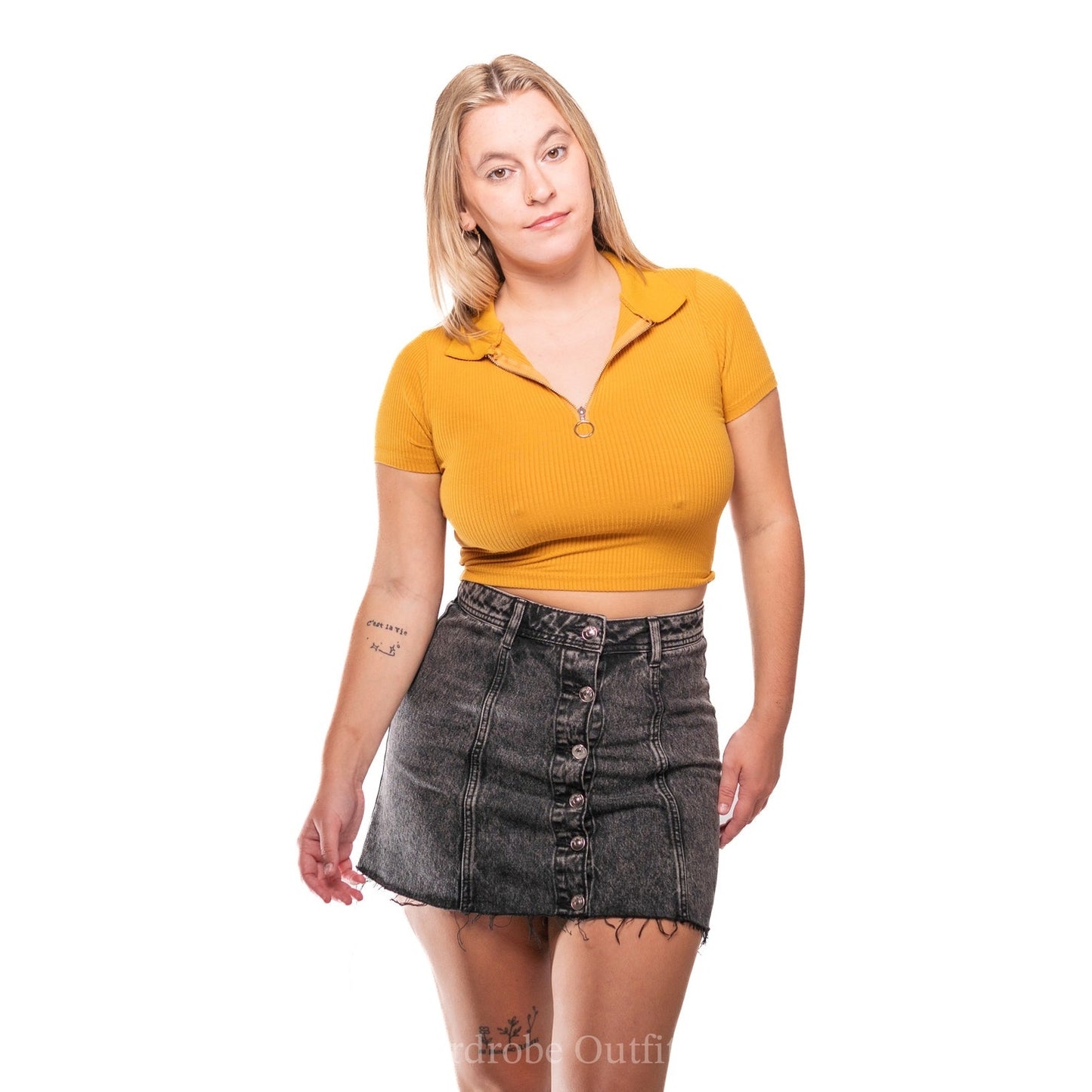 Sunshine Yellow Collared Crop Top Tee