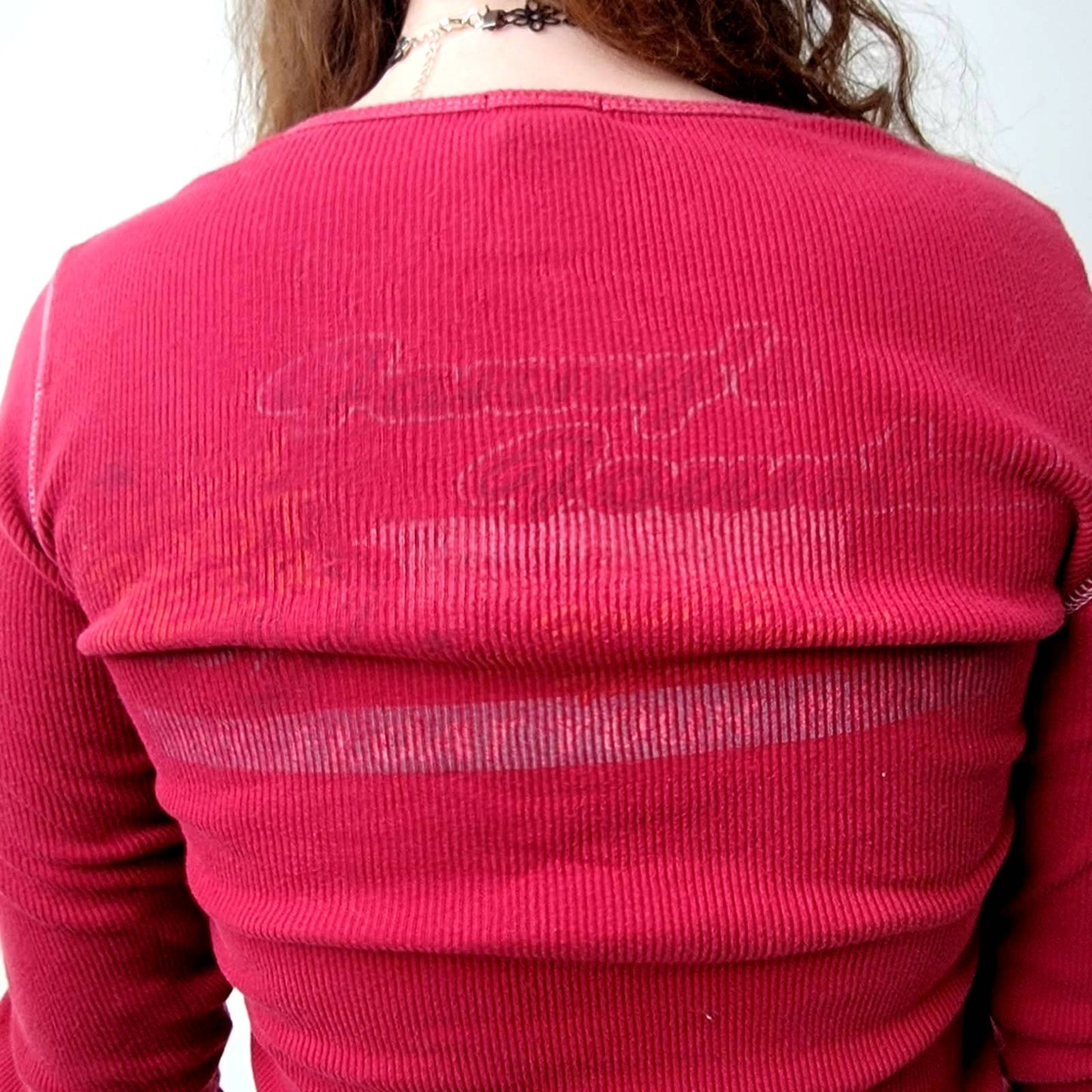 Vintage Y2K Cropped Frilly Long Sleeve Tee Shirt - L