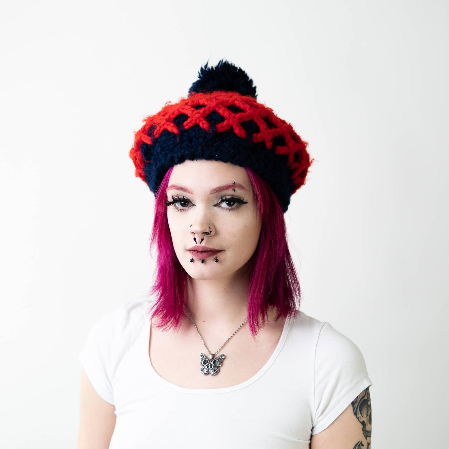 Vintage 50s Fuzzy Wool Plaid Pom Beret Tam