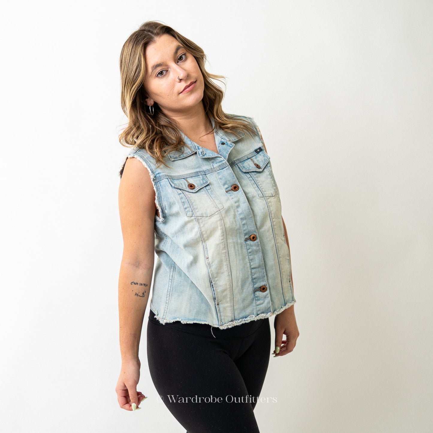 Lucky Brand Denim and Lace Lightwash Vest