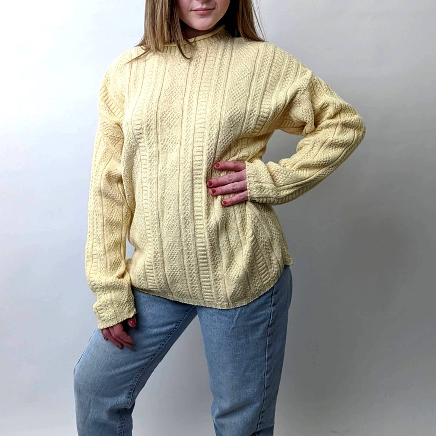 Vintage 90s Cable Knit Chunky Fisherman's Sweater - M