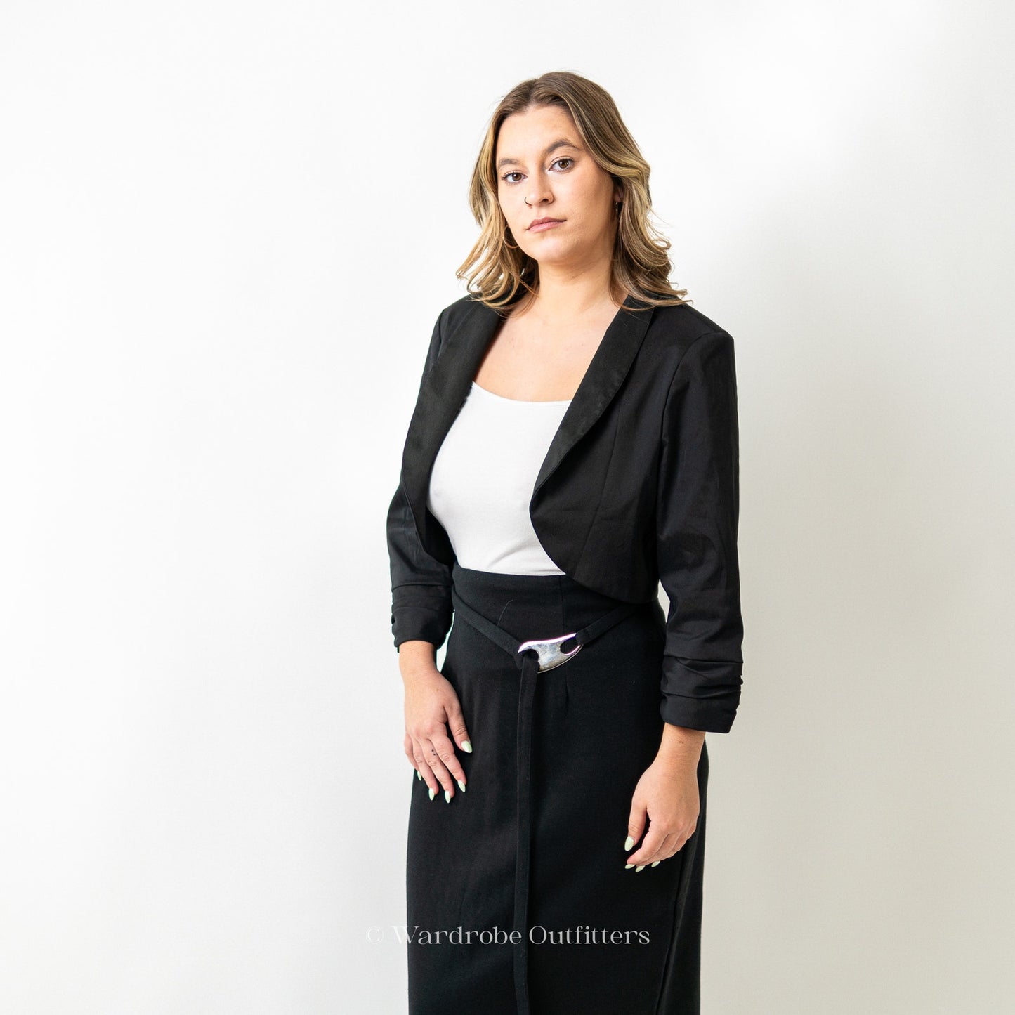 Vintage 80s Black Cropped Dress Blazer Jacket