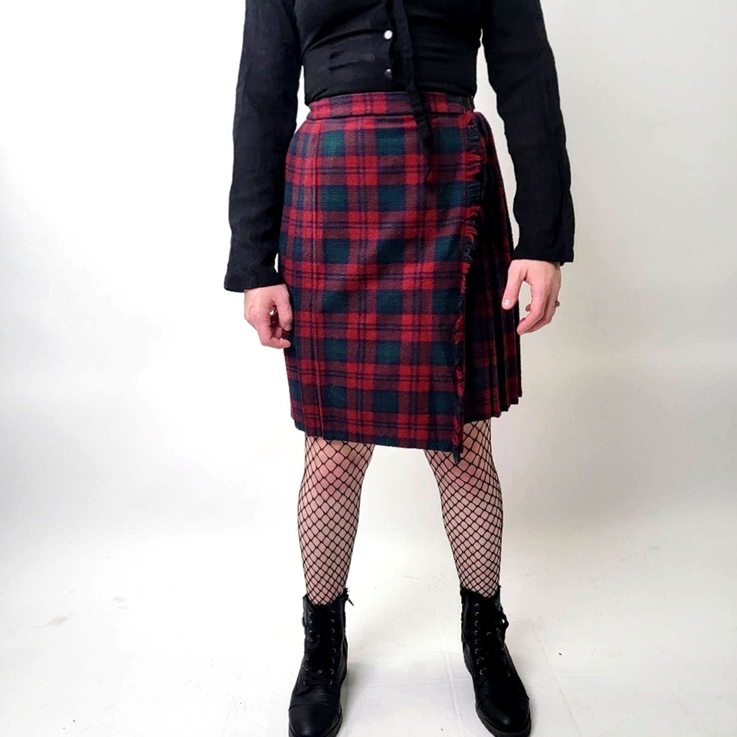 Vintage 90s Goth Grunge Plaid Pleated Midi Skirt