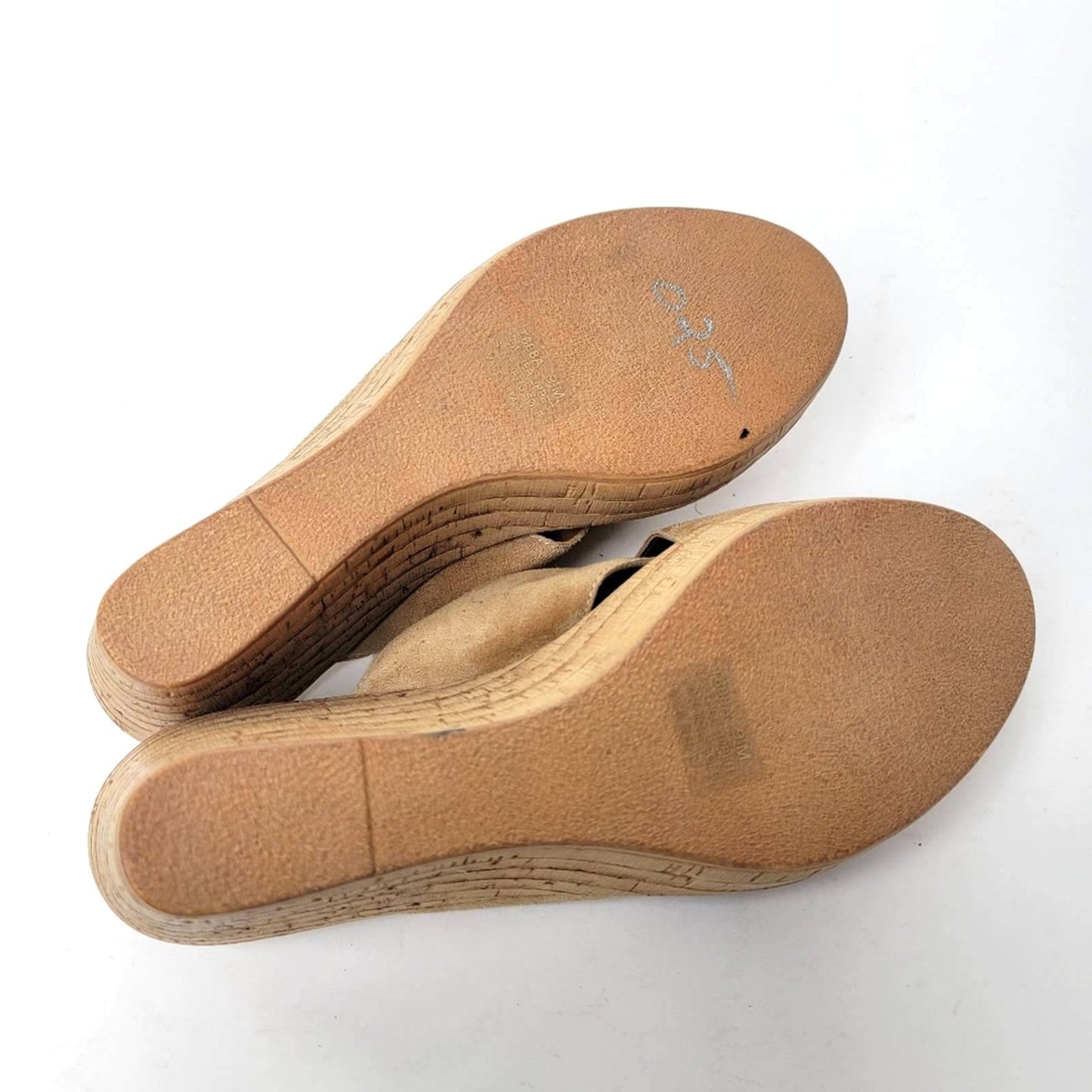 A Giannetti Suede Open Toe Cork Wedge Sandals - 9.5