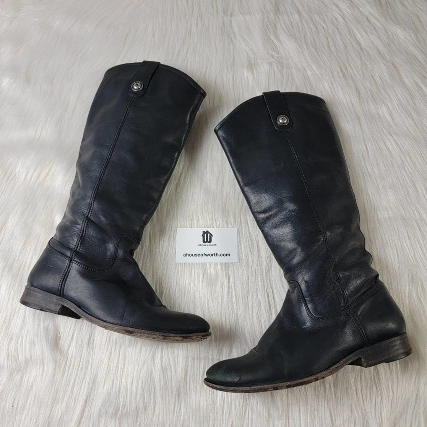 Frye Melissa Knee High Leather Boots in Black - 7