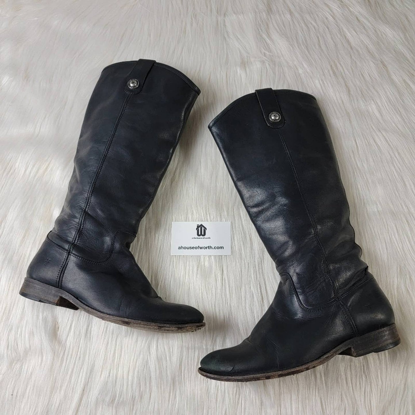 Frye Melissa Knee High Leather Boots in Black - 7