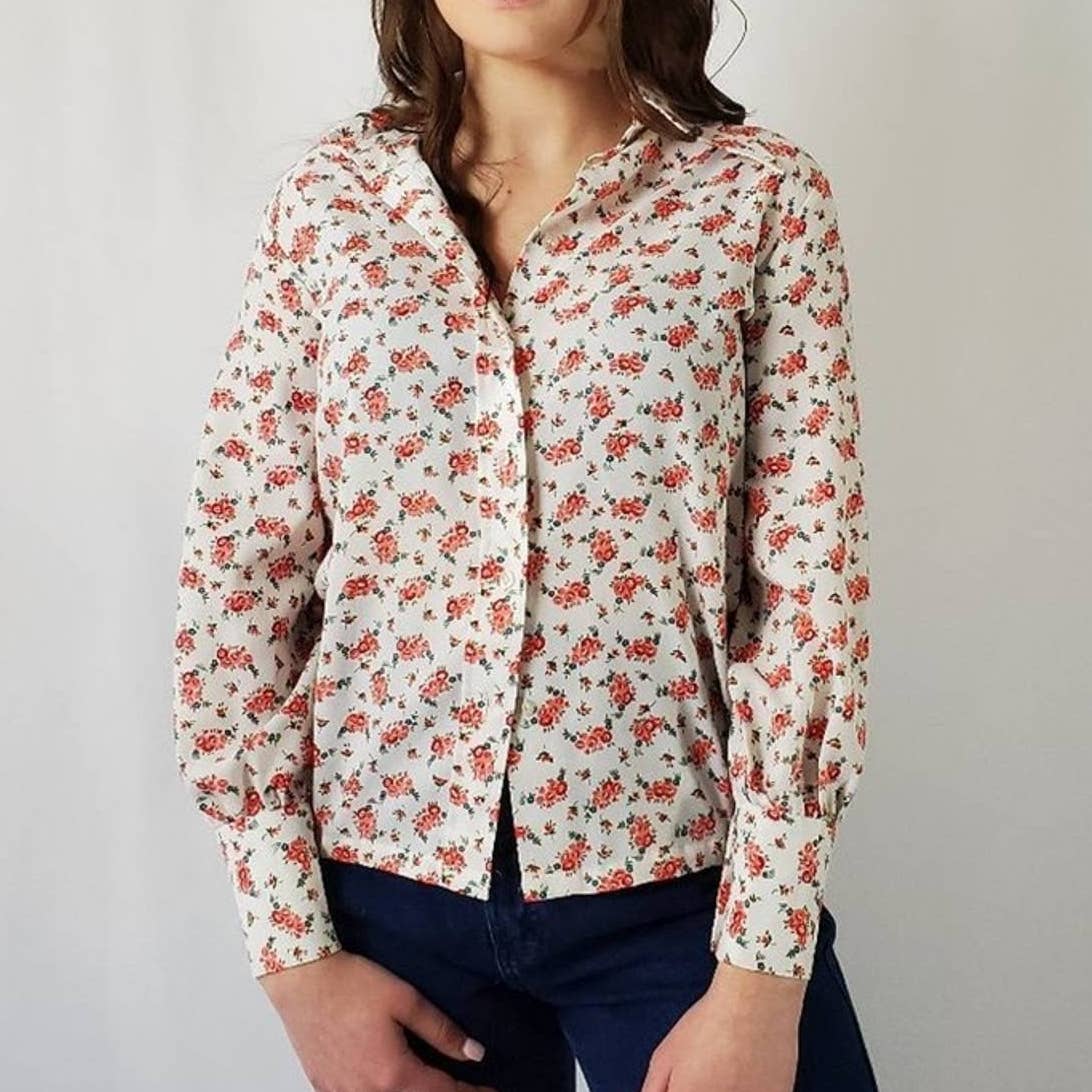 Rare Vintage 70s Sears JR Bazaar Western Floral Button Up Shirt