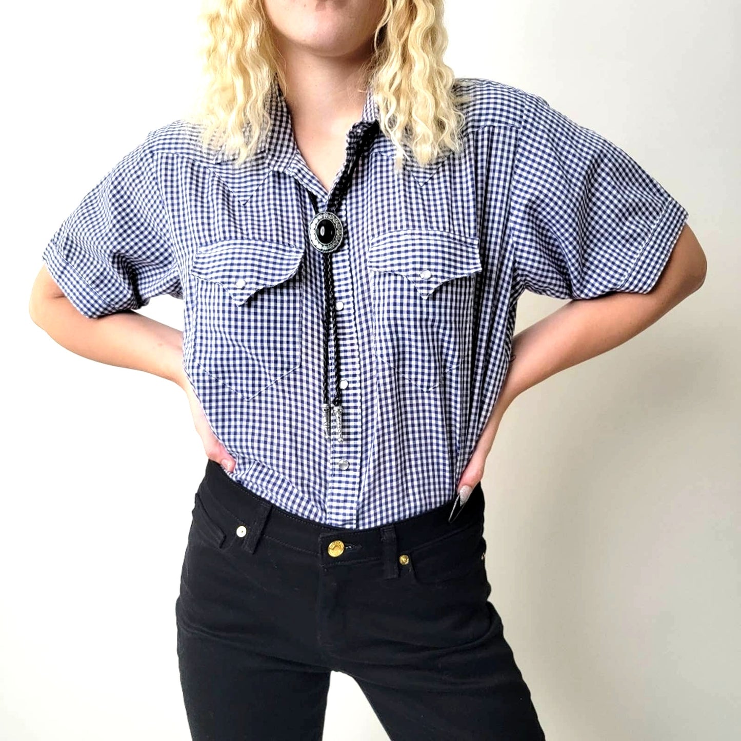 Vintage 70s Plaid Western Pearl Snap Shirt - S