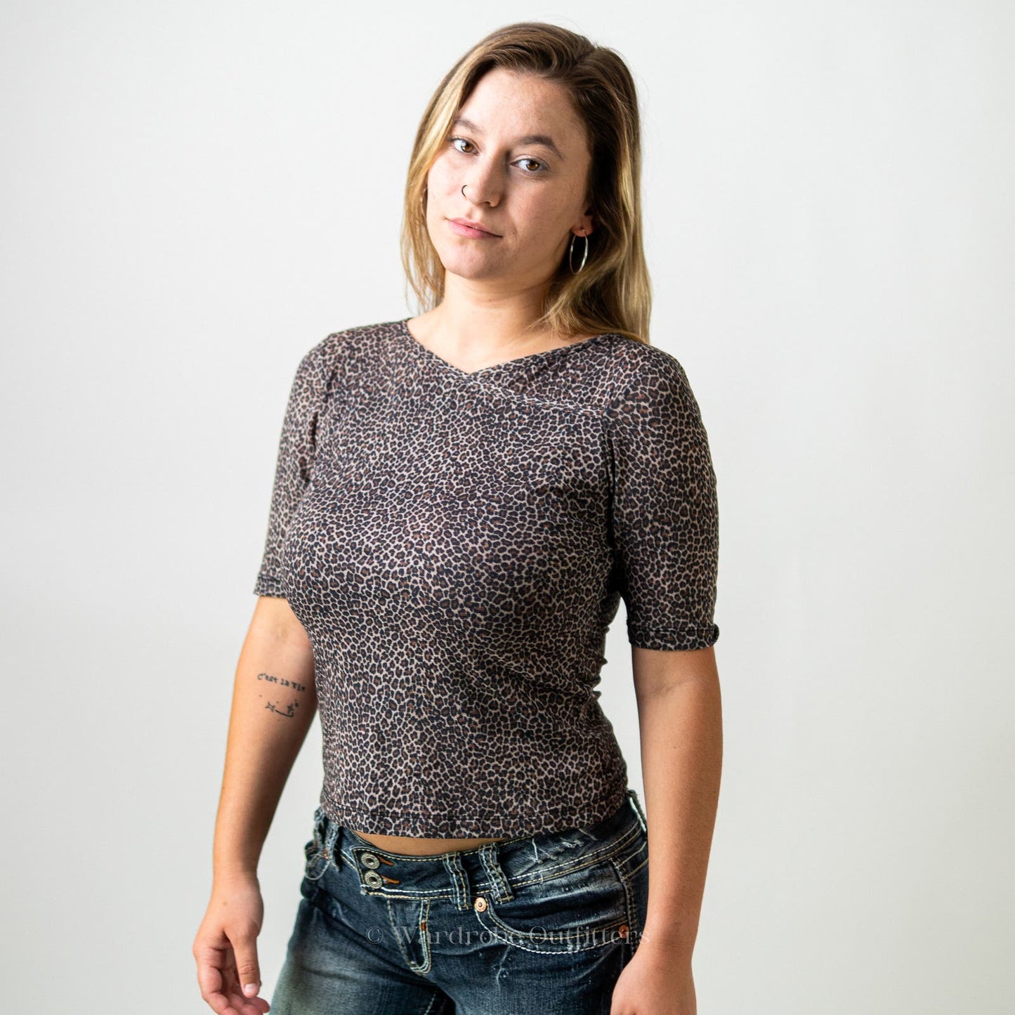 Vintage 90s A. byer Leopard Cheetah Print Stretchy Crop Tee Shirt