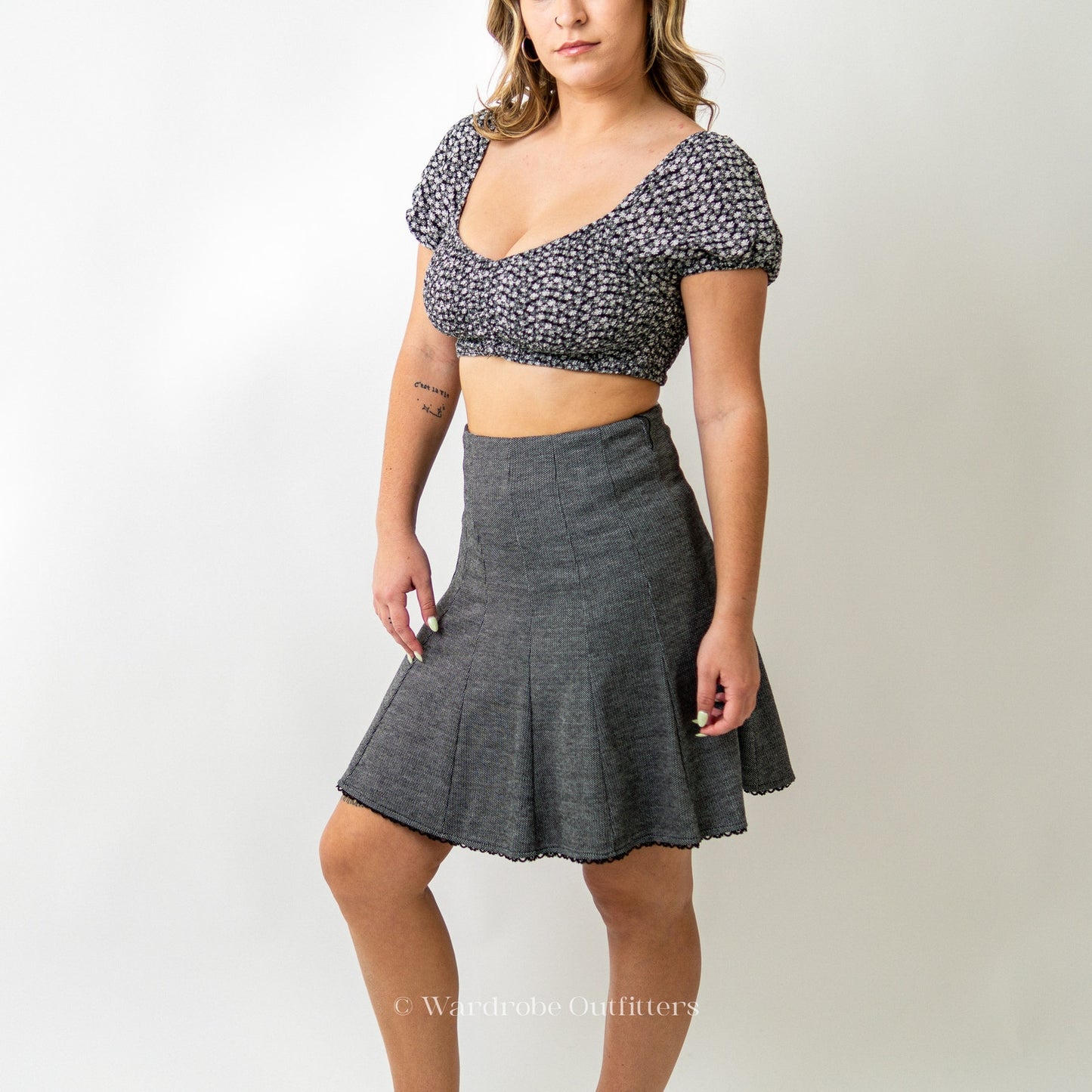 LBK Grey Midi Pleated Swing A-Skirt