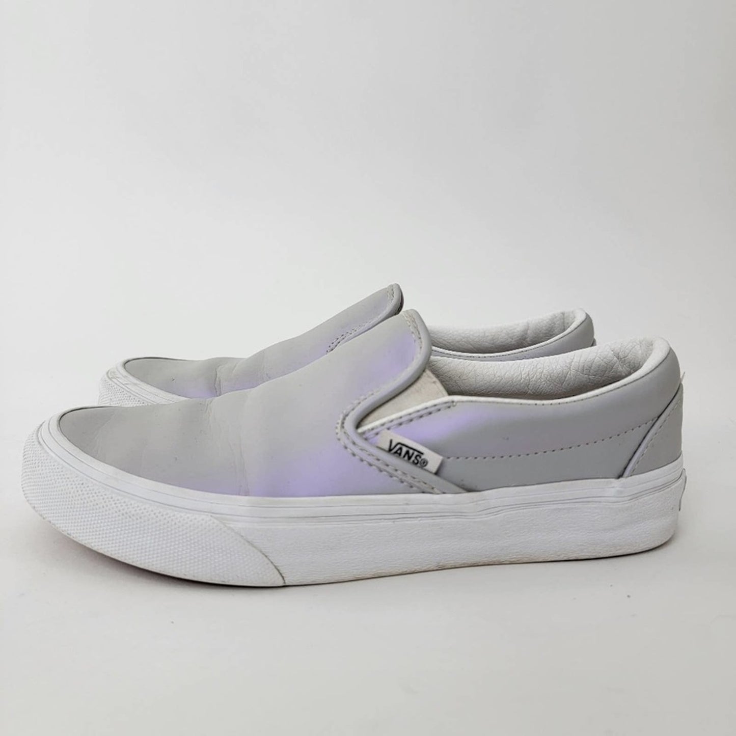 Vans Slip-On Iridescent Muted Metallic Grey & White Skate Shoes - 6.5