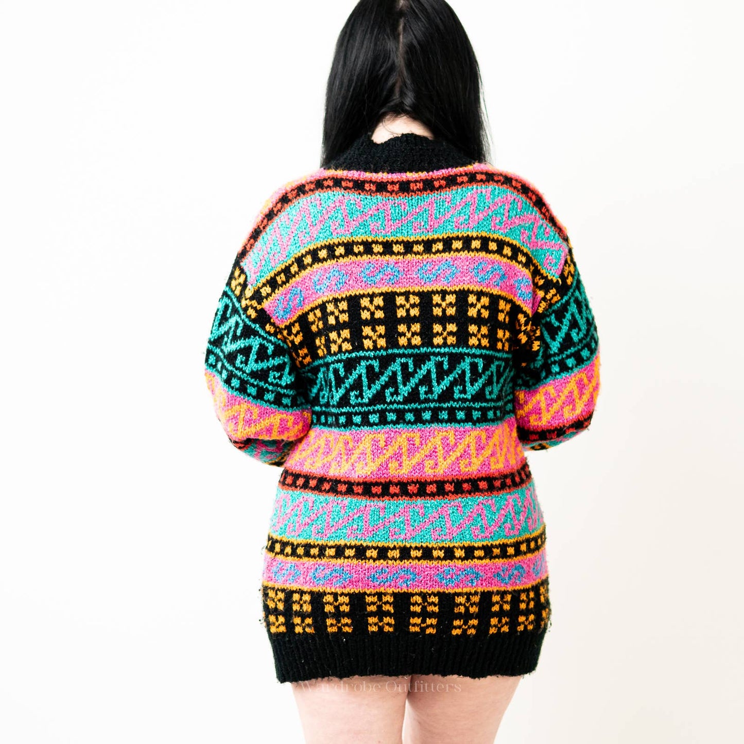Vintage 90s Chunky Crochet Knit Multicolor Abstract Sweater Dress
