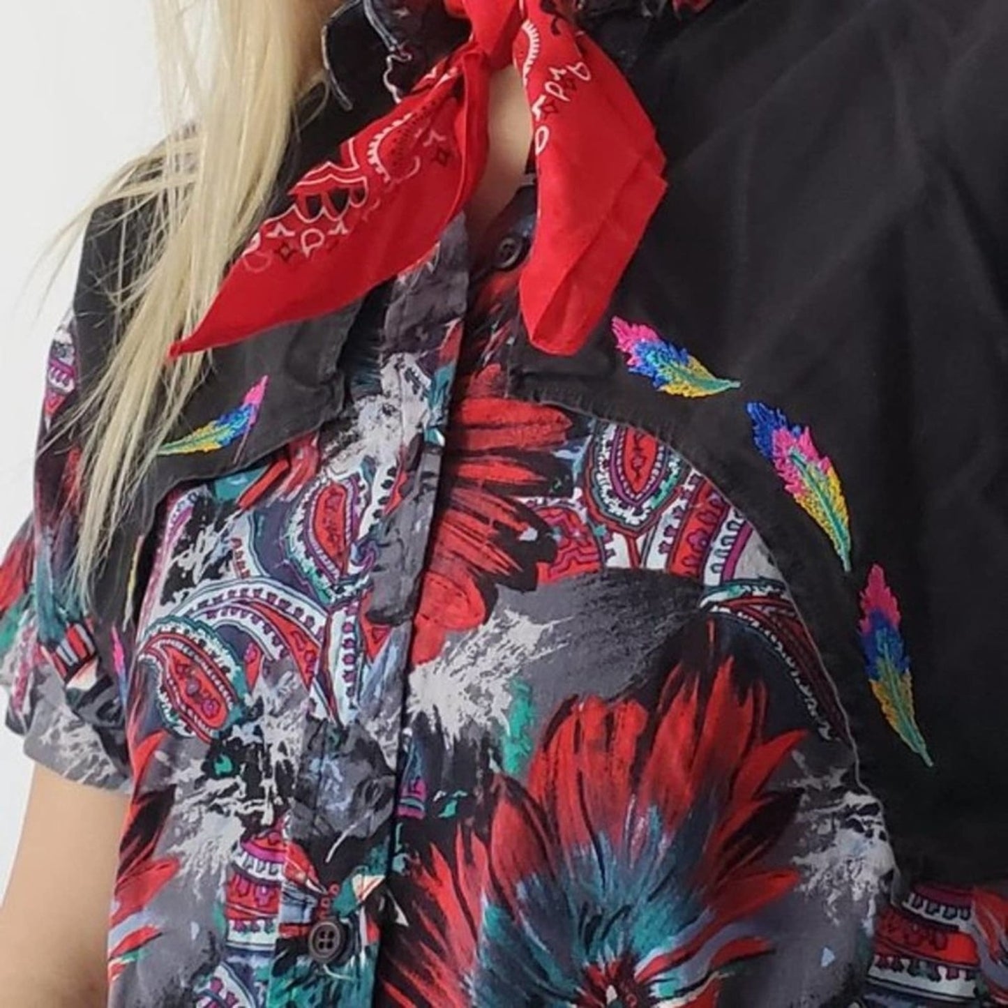 Vintage 90s Western Tribal Flyback Button Down Shirt - M