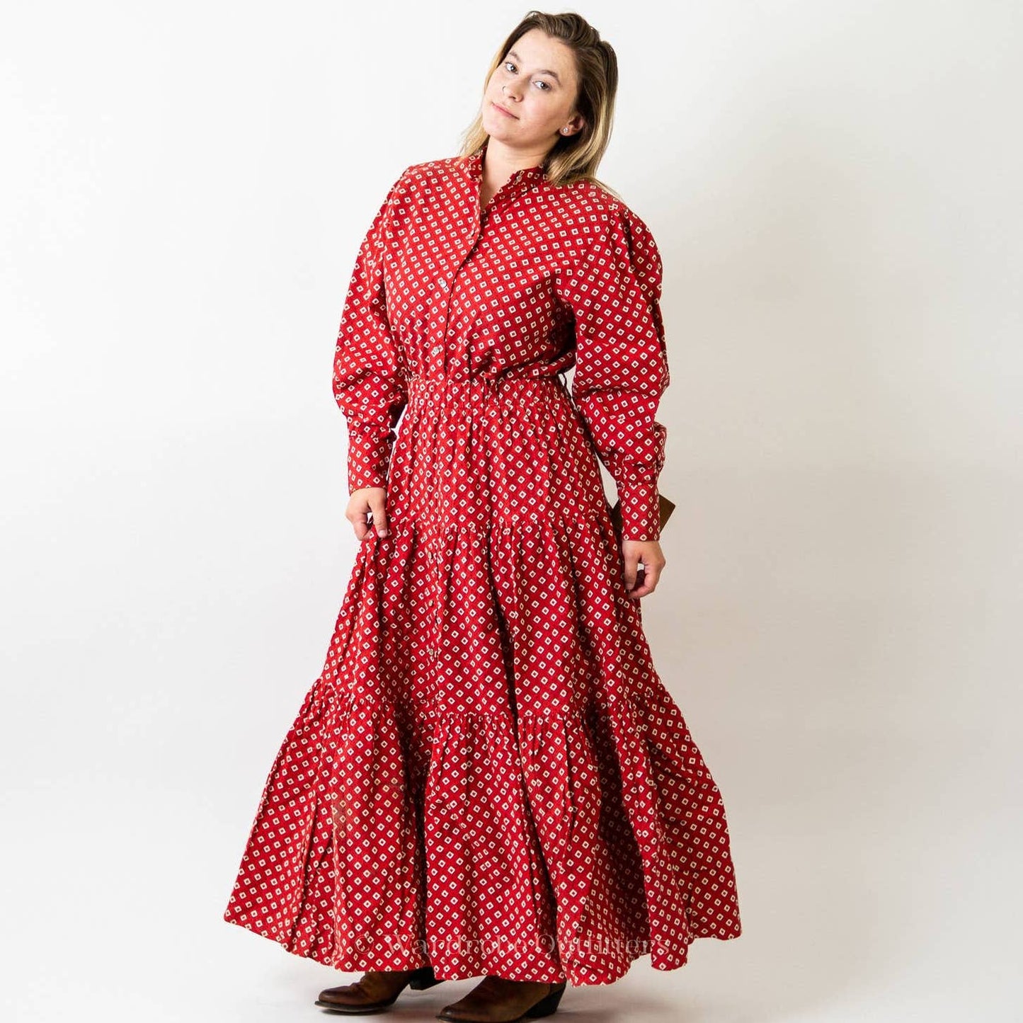 Vintage 70s Western Cowgirl Rodeo Prairie Skirt & Top Set Dress - M