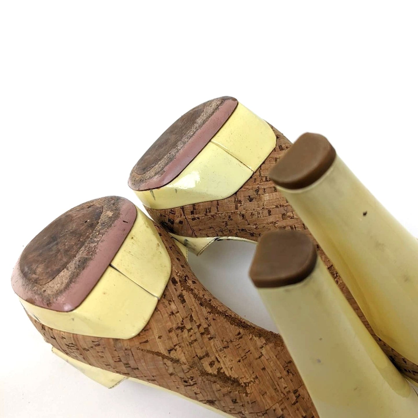 PRADA Canary Yellow Cork Platform Heels - 8