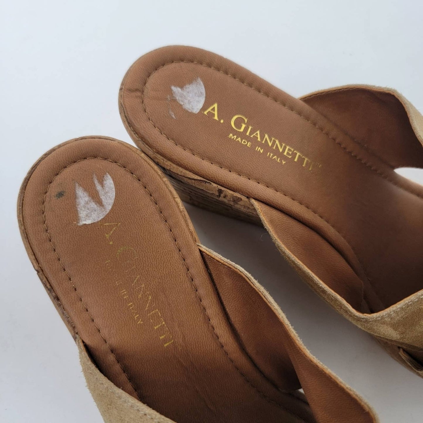 A Giannetti Suede Open Toe Cork Wedge Sandals - 9.5