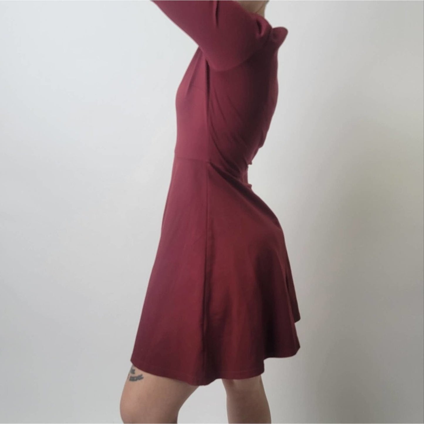 Black Swan Ocean Burgundy Sleeved Skater Dress - S