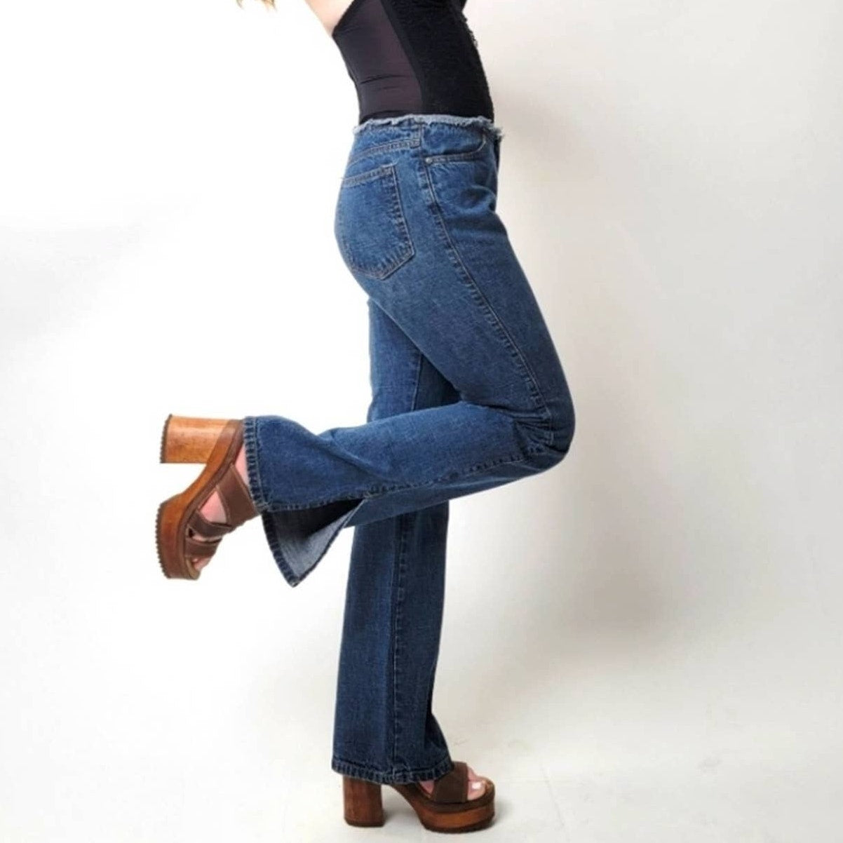 Vintage Y2K ESPIRIT Raw Hem Low Rise Wide Leg Bellbottoms - 6