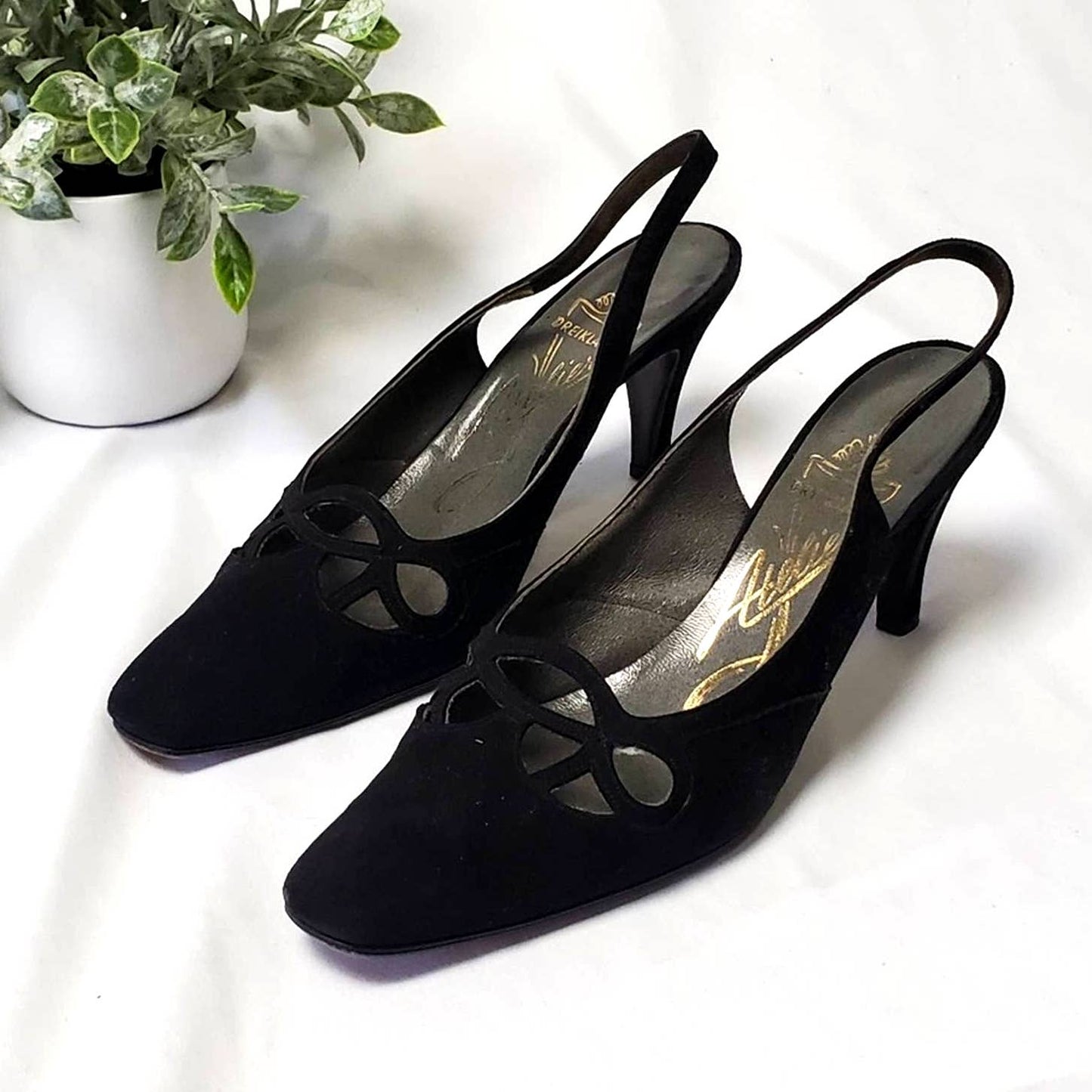 Vintage 1950's Atelier Black Sling Back Heels - 4 1/2