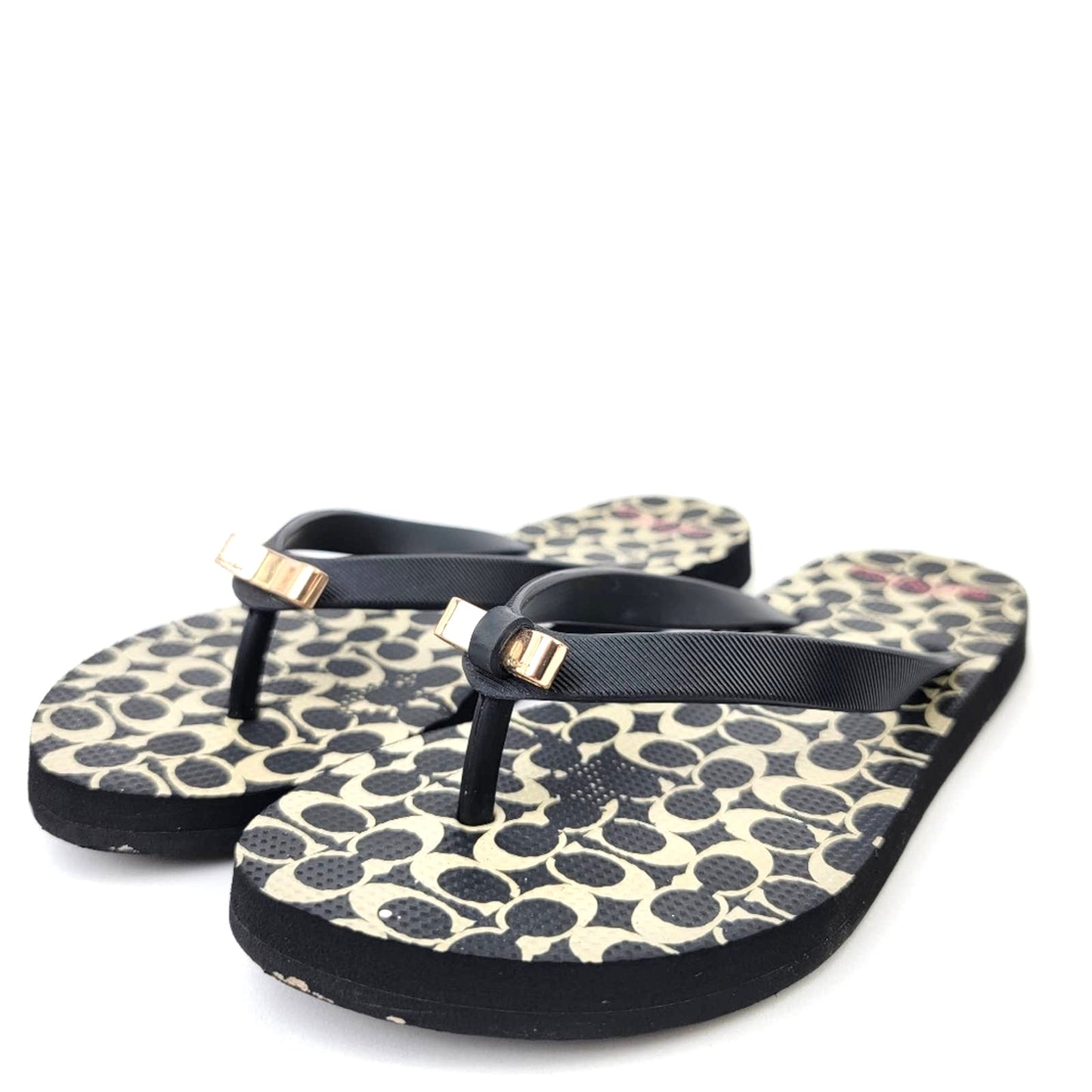 Coach New York Black LOGO Flip Flop Sandals - 5/6