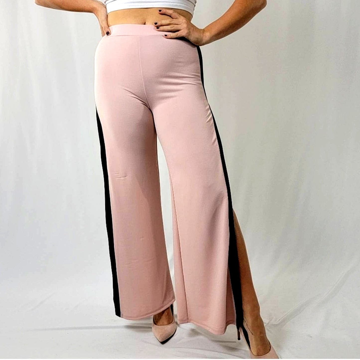 Vintage 90's Blush Nude Wide Split Leg Track Pants - M