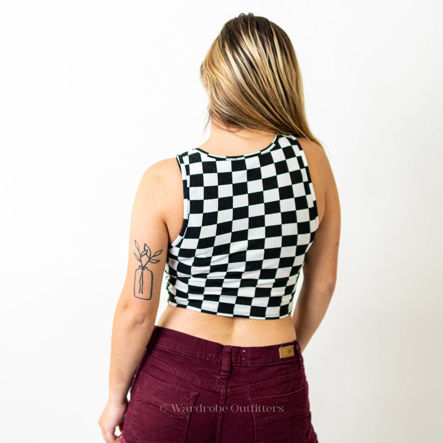 F21 Checker Board Cropped Tank Top