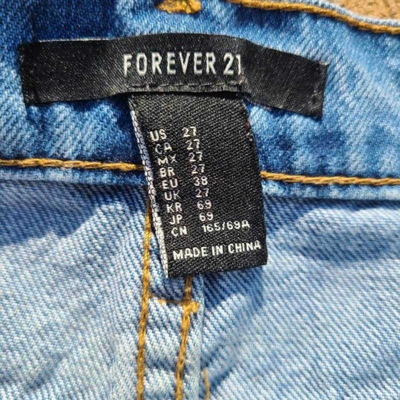 F21 Distressed Raw Hem Denim A-Line Mini Skirt