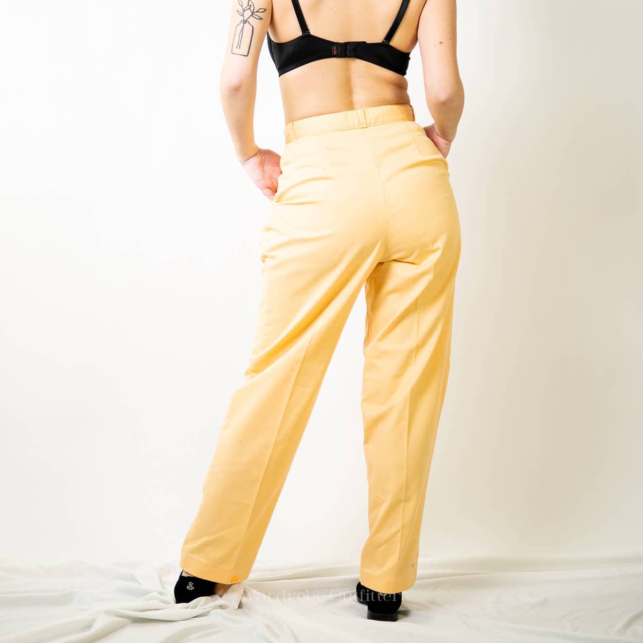 Vintage 70's Cheryl Tiegs Canary Yellow Pastel Straight Pleated Dress Pants