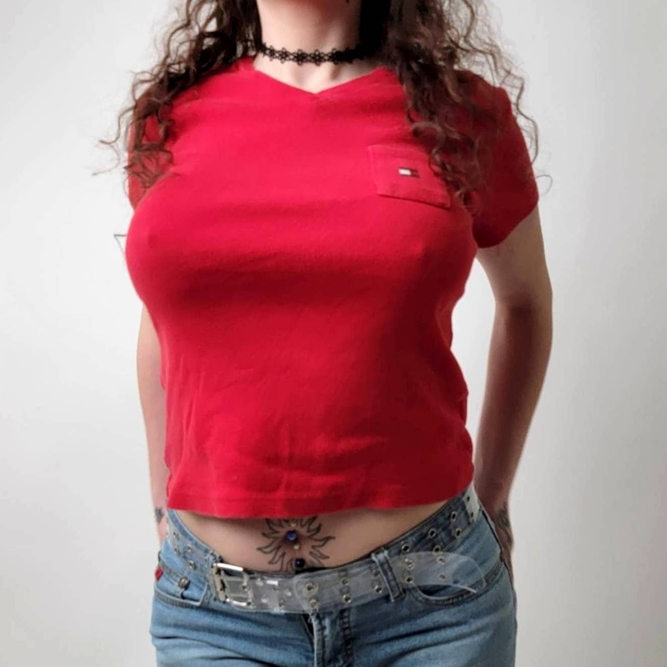 Vintage 90s Tommy Hilfiger Cropped Baby Tee - L