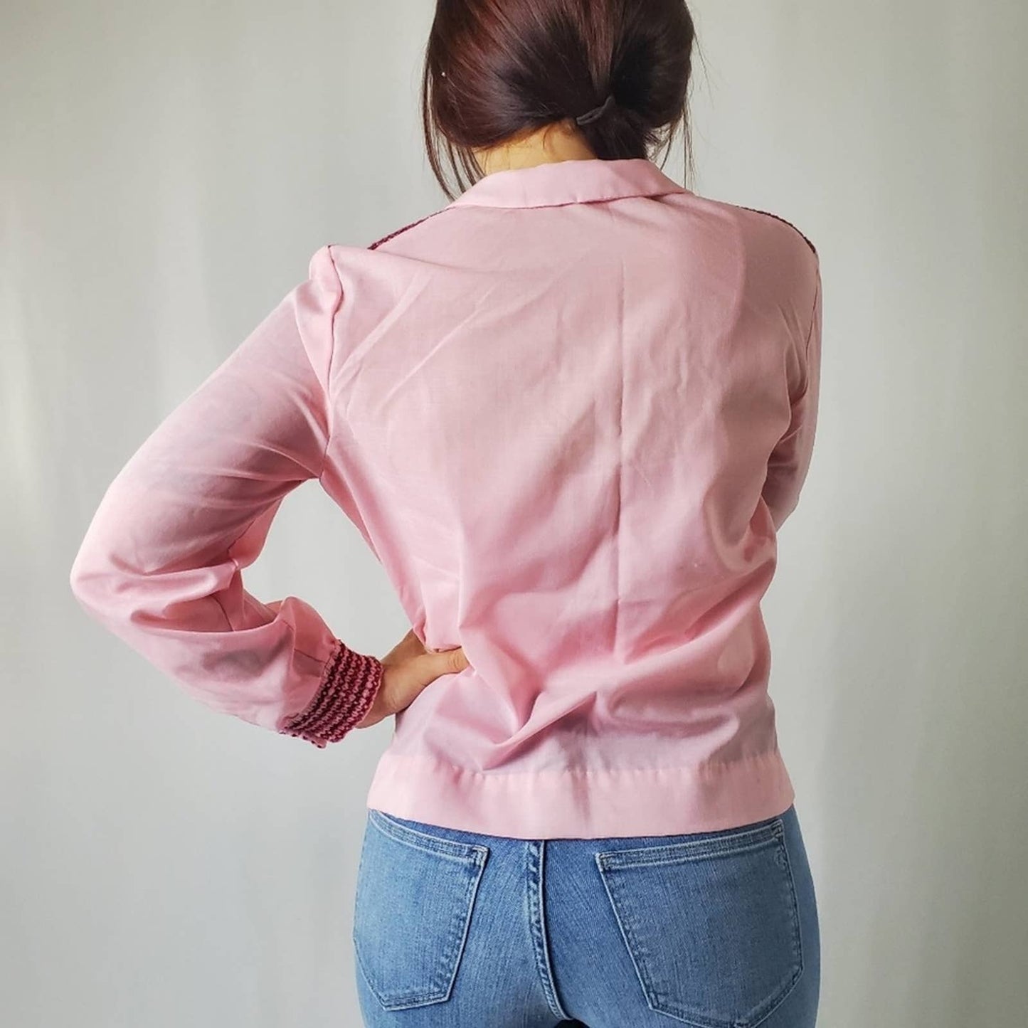 Vintage 70s Fritzi Of Cali Pink Embroidered Blouse - S