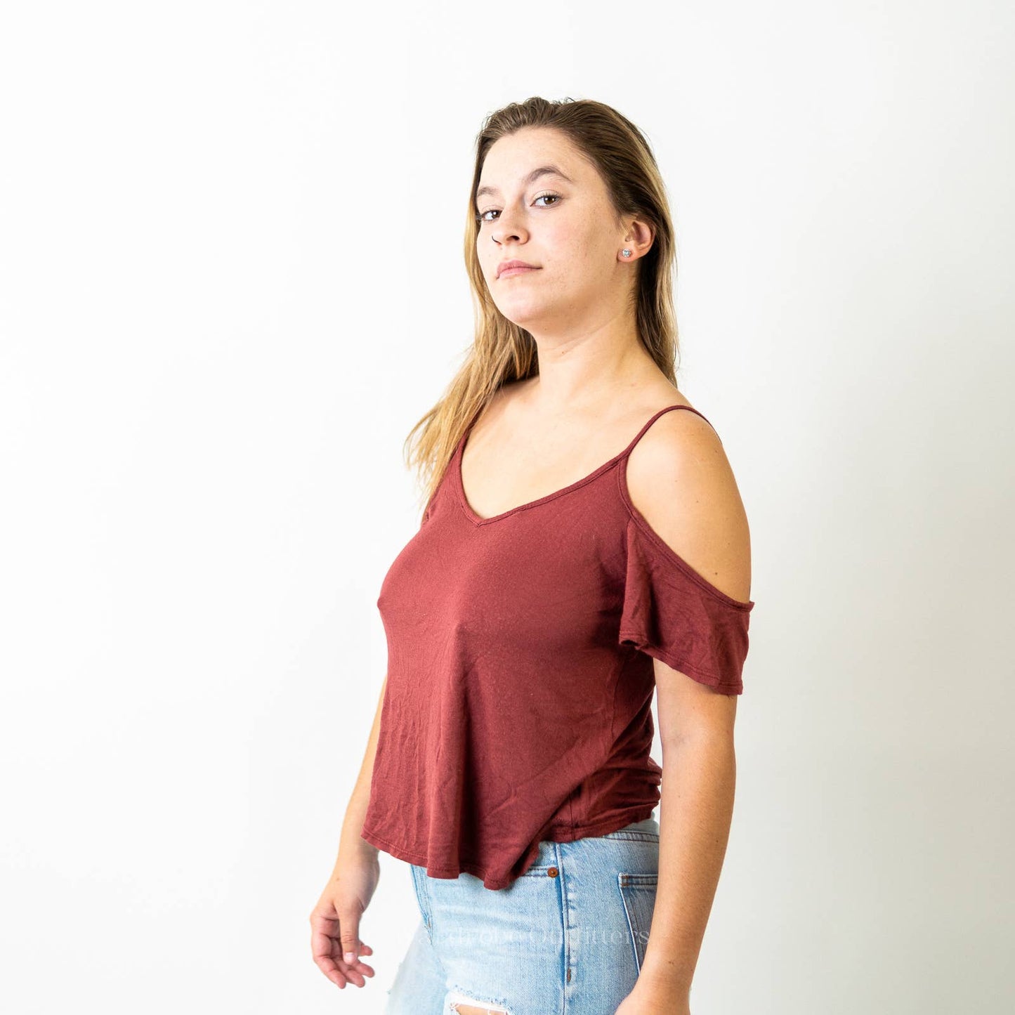 Burgundy Red Cold Shoulder Strapped Cami Top