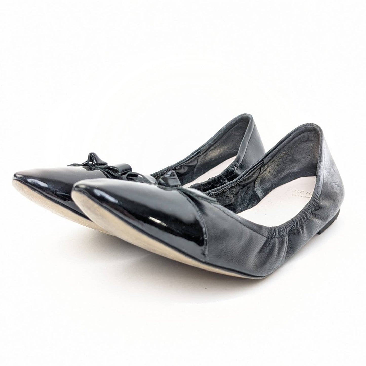 Cole Haan Grand OS Black Leather Ballet Bow Flats - 8