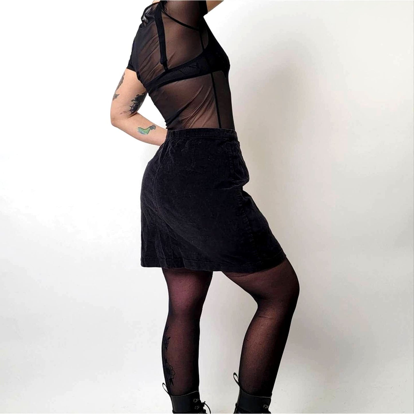 Vintage 90s Velour Velvet grungy Black Skirt