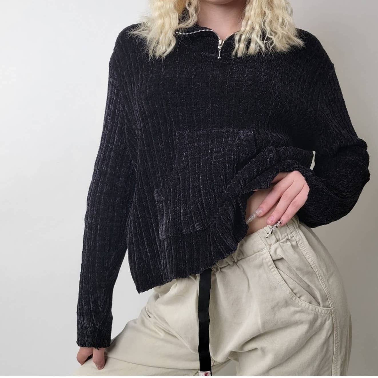 Vintage 90s Black Corduroy Pullover Sweatshirt - L